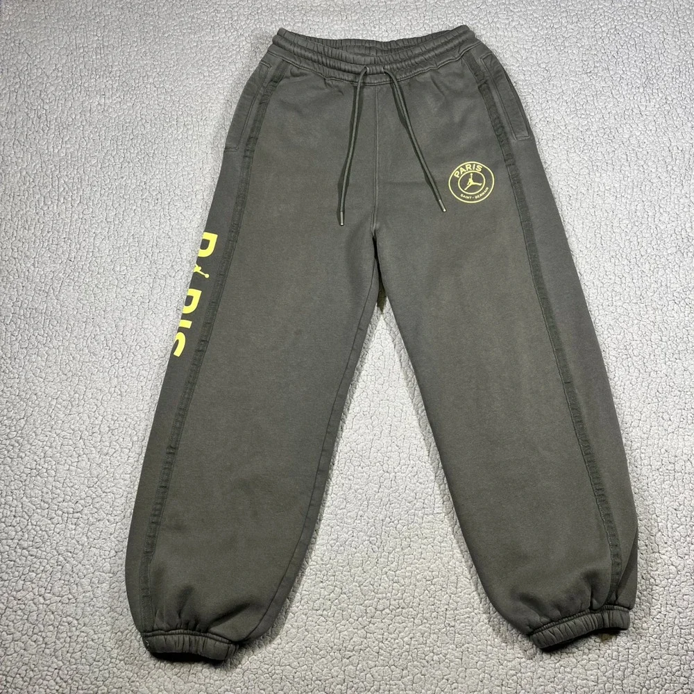 Jordan x PSG Paris Saint-Germain Fleece Sweatpants Mens Small Green Yellow Logo